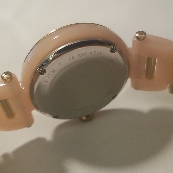 Women's Michael Kors Stainless Steel Pink Resin & Goldtone Link Bracelet Band - Picture 9 of 11